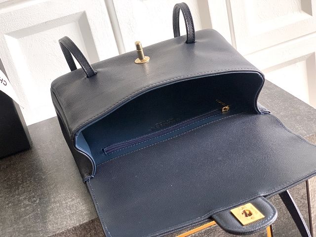 CC original grained calfskin small flap bag AS6130 dark blue