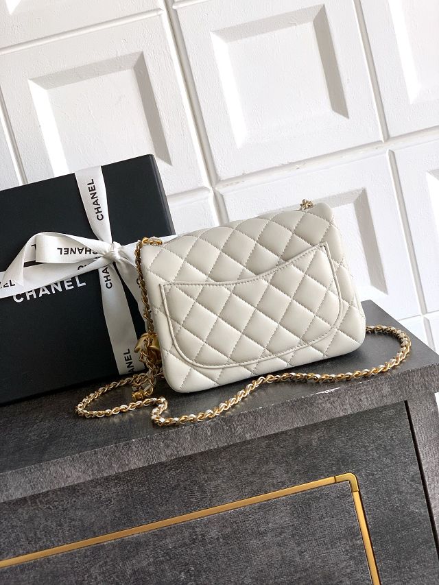 CC original lambskin mini flap bag AS5758 light grey