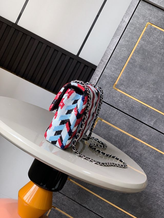 CC original sequins mini flap bag AS6171 blue&red&white