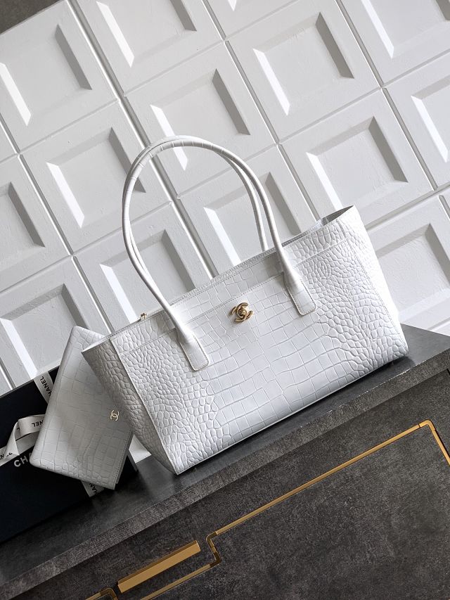 CC original crocodile calfskin small tote bag AS6243 white