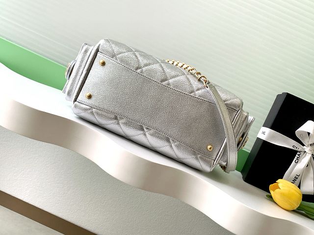 CC original grained calfskin medium bowling bag AS5792 silver