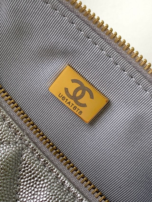 CC original grained calfskin medium bowling bag AS5792 silver