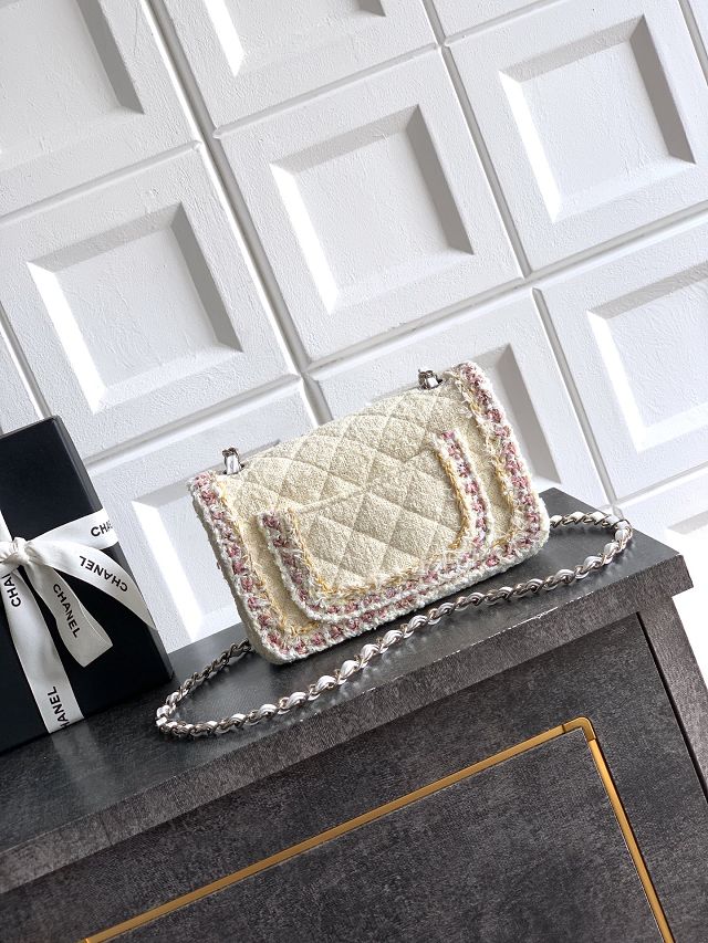 CC original tweed mini flap bag A69900 white&pink
