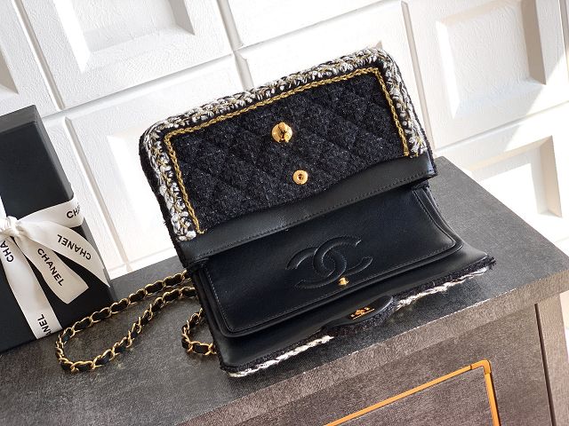 CC original tweed small flap bag A01113 black