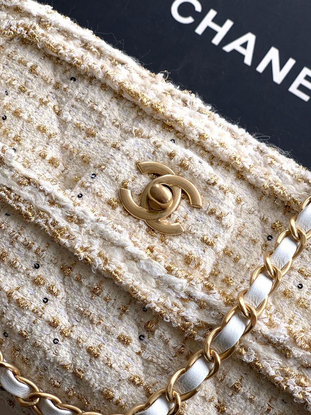 CC original tweed small flap bag A01113 white