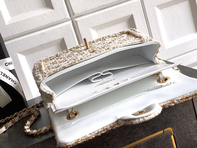 CC original tweed small flap bag A01113 white
