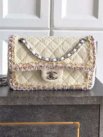 CC original tweed small flap bag A01113 white&pink