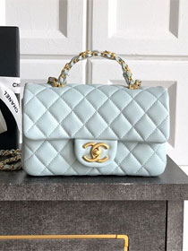 CC original grained calfskin small top handle flap bag AS5701 light blue
