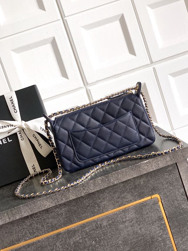 CC original grained calfskin clutch with chain AP4704 dark blue