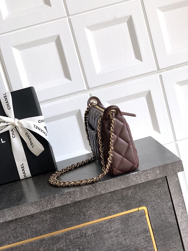 CC original grained calfskin clutch with chain AP4704 dark brown