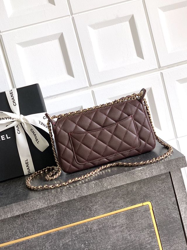 CC original grained calfskin clutch with chain AP4704 dark brown