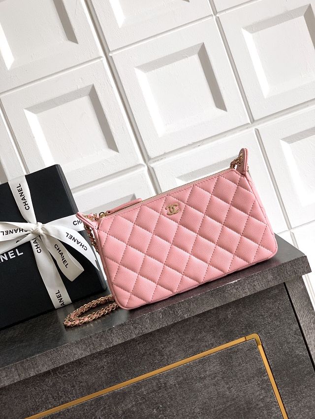 CC original grained calfskin clutch with chain AP4704 pink