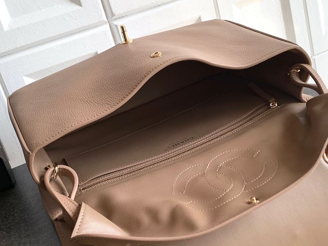 CC original grained calfskin maxi flap bag AS6233 light brown