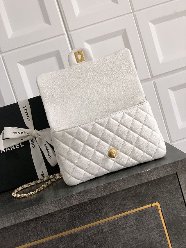 CC original grained calfskin top handle flap bag AS5702 white