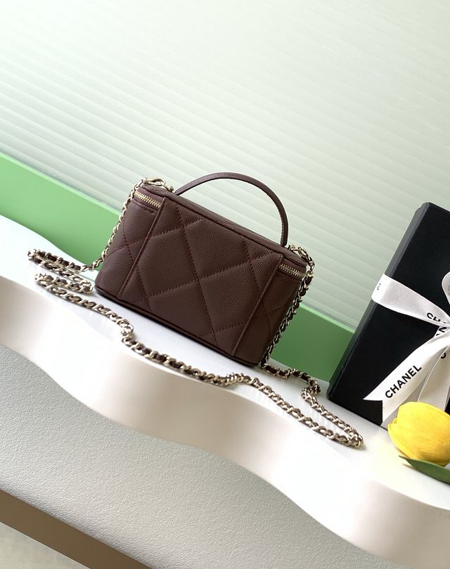 CC original grained calfskin vanity with chain AP4936 dark brown