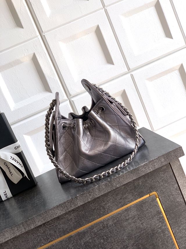 CC original grained calfskin 25 mini handbag AS5631 dark silver