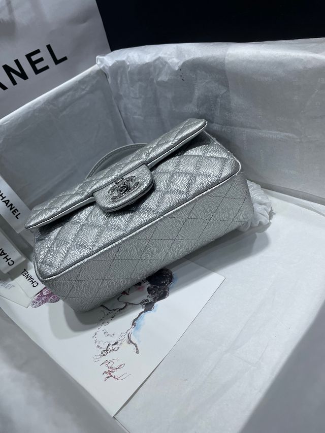 CC original grained calfskin top handle flap bag AS2431 silver