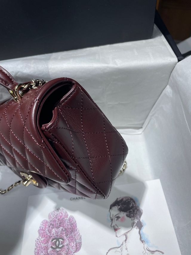 CC original lambskin top handle flap bag AS2431 bordeaux