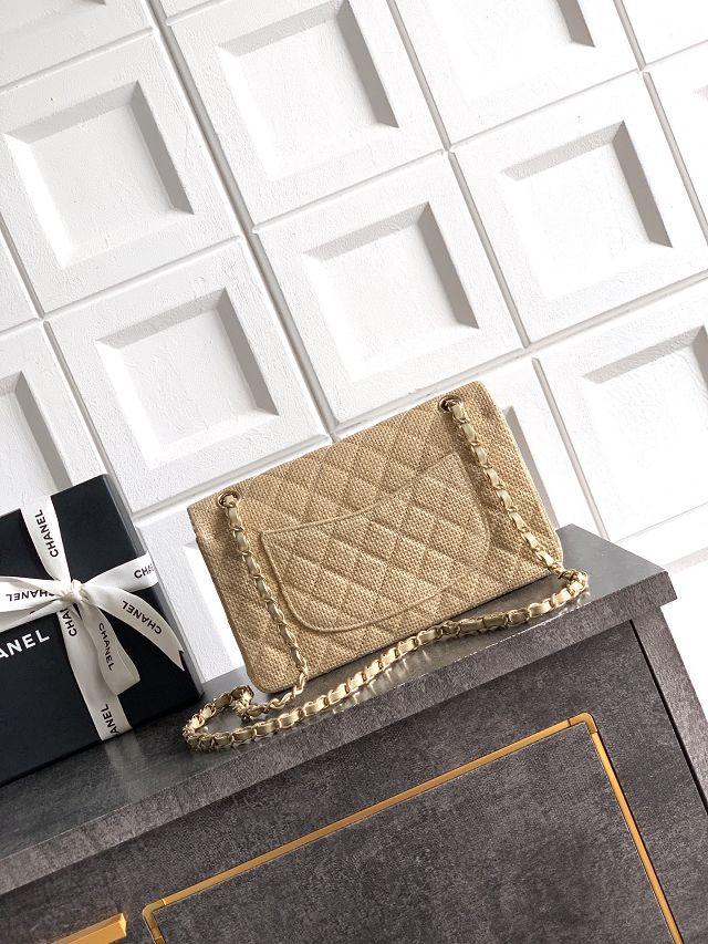 CC original straw medium flap bag A01112 apricot