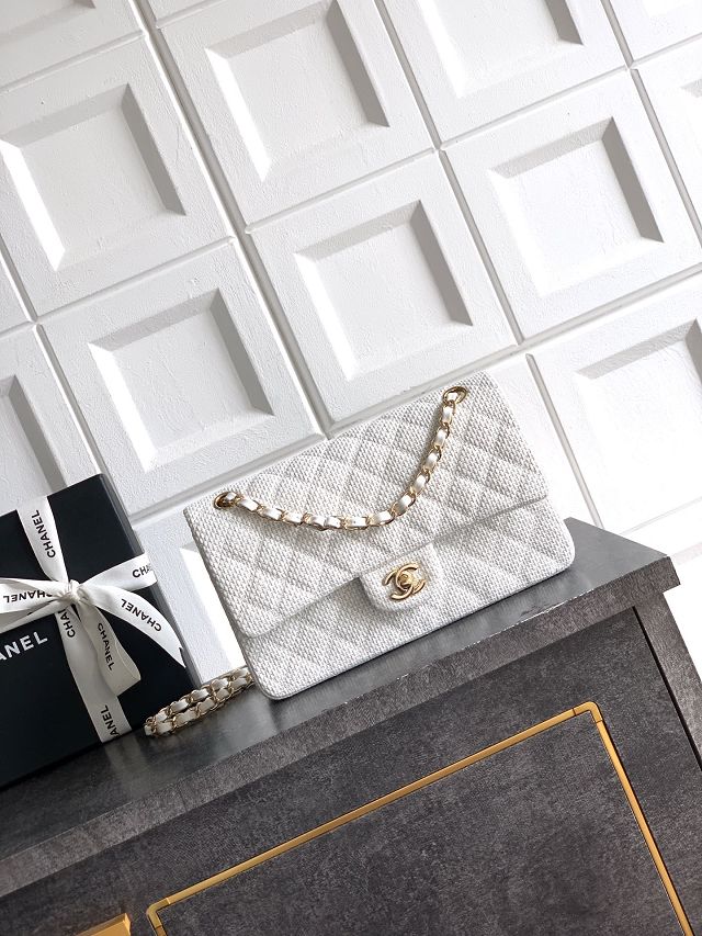 CC original straw medium flap bag A01112 white