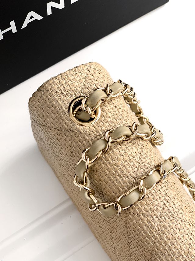 CC original straw mini flap bag A69900 apricot